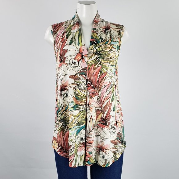 Cable & Gauge Green & Pink Floral Top Size L